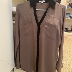 Brown with black detailing Express button down top